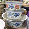 Balanza de esmalte de grado alimenticio, cuenco amasador grueso de estilo antiguo con tapa, lavabo de cocina para el hogar, lavabo de esmalte
