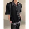 Camisa Polo Xadrez Casual Falsa Duas Peças Manga Curta Masculina Top Jovem Solto Marca de Moda Americana Verão Camiseta Meia-Manga