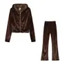 Conjunto de Dos Piezas para Mujer 2026 Estilo Europeo y Americano Color Sólido Multicolor Casual Terciopelo con Bolsillo y Capucha Sudadera con Cremallera y Pantalones de Pierna Ancha