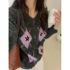 Suéter Tricô Jacquard Acolchoado Retrô Chic Fair Isle 2025 Outono e Inverno Macio e Sedoso Cardigã Tricotado Estilo Coreano