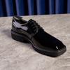 Zapatos Derby de cuero genuino con punta cuadrada para hombre, suela gruesa, informales, de negocios y charol, Gloff
