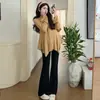 Conjunto de Maternidad 2026 Tejido de Punto de Primavera Moda Diseño Irregular Top de Maternidad Pantalones con Soporte para el Vientre Ligeramente Acampanados