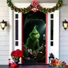 Popular Transfronteiriço Monstro Peludo Verde Grinch Pendurado Capa de Porta Pano de Fundo Decoração de Porta de Casa Pano Pendurado para Atmosfera Festiva Pendurado