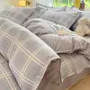 Juego de cuatro piezas estilo japonés de algodón 100% sin estampado Clase A, funda de edredón de algodón puro lavada, juego de tres piezas para dormitorio de estudiante, sábana y funda de edredón engrosadas 4