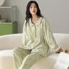 Pijama Cardigan com Lapela para Mulheres Primavera e Outono Algodão 2025 Novo Cor Pura Manga Longa Calça Conjunto para Casa Estilo Fino para Sair