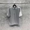 TIME BREATHE tbT Camiseta para hombre de verano con efecto ondulado de agua, cuatro rayas, casual, transpirable, cuello polo de solapa, top de manga corta