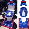 Bestseller transfronterizo Juego de fundas para asiento de inodoro navideño con diseños de Santa y muñeco de nieve, incluye tapete para piso, funda para tanque de agua y funda para pañuelos, juego de tres piezas