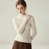 Suéter de una sola pieza 100% cachemira para mujer, cuello semi-alto, suéter de punto ajustado, estilo otoño e invierno