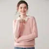 Venta al por mayor del fabricante Suéter de cachemira con bloques de color, solapa, estilo perezoso, para mujer, suéter de punto, camisa base, top pullover adelgazante
