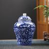 Tarro de té de cerámica vintage de porcelana azul y blanca, tarro de almacenamiento general, tarro de té para el hogar, tarro sellado a prueba de humedad, tarro de embalaje de té al por mayor