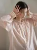 Camisa Feminina Nov Elit Manga Longa com Gola Laço e Babados, Estilo Francês Rosa Elegante de Alta Qualidade