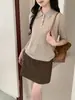 Camiseta de punto de manga corta con cuello polo para mujer, nuevo modelo de otoño 2026, 100% lana, top básico simple y versátil para mujer