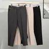 Calças Casuais Leves com Forro de Fleece para Outono e Inverno com Uma Prega Calças Sociais Masculinas de Corte Reto com Efeito de Caimento