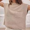 Chaleco Suéter de Punto sin Mangas con Bolsillo Casual de Moda Europeo y Americano Amazon Transfronterizo Chaleco de Punto Acanalado para Mujer Fabricante