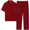Conjunto de Pijama de Algodón Rojo Brillante para Mujer, Ropa para Casa, Manga Corta, Pantalón Largo, Estilo Delgado para Celebración de Recién Casados, Casual, Se Puede Usar al Aire Libre