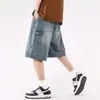 Shorts de Mezclilla para Hombre Verano Moda Callejera Marca de Moda 2026 Nuevos Pantalones Casuales Modernos de Cinco Puntos Shorts Sueltos de Pierna Ancha Ropa para Hombre