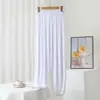 Calças Bloomers de Modal Femininas Primavera/Verão Finas Largas Casuais Esportivas Calças com Amarração no Tornozelo Anti-Mosquito Calças para Prática de Yoga Dança