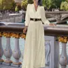 Camisa Europeia e Americana Nova Moda Gola V Manga Longa, Calça de Perna Larga com Lantejoulas para Look Elegante Afinando a Cintura - com Cinto
