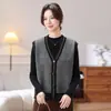 2026 Novo Conjunto de Cardigã de Tricô e Colete Feminino Elegante de Lã Tweed, Corte Solto, Outono-Inverno