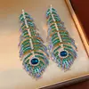 Brincos Vintage de Prata com Diamantes, Design de Folha e Pena, Brincos de Luxo Leve de Alta Qualidade, Joia de Orelha Exquisita Retrô para Mulheres