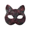 Máscara con Patrón Negro para Adulto Mujer Divertida Fiesta de Baile de Máscaras de Halloween Adorno Facial Decorativo de Cara de Gato Sexy