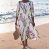 Sitio Independiente Temu Ropa de Mujer Elementos Florales Creativos Europeos y Americanos Vestido Largo de Manga Tres Cuartos Vestido Casual Holgado de Manga Media