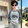 Camiseta de Manga Longa Color Block Algodão Puro Estilo de Rua para Meninos Início da Primavera Estilo Coreano Meninos Tamanhos Médio e Grande Infantis Casual Versátil Manga Raglan Camiseta Básica