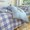 Juego de Tres Piezas para Dormitorio de Estudiante Universitario de Sábanas a Cuadros y Fundas de Edredón, Funda de Edredón Individual, Ropa de Cama de Algodón Lavado Cepillado