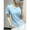 Camiseta branca lisa de algodão puro, estilo coreano, gola redonda, manga curta simples para mulheres, nova, top versátil casual de verão, estilo Ins, na cor branca