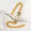 Pulsera Doble de Leopardo Popular en Europa y América para Hombres Color Dorado Joyería con Diamantes Hip-hop Punk Personalidad Moda Pulsera Gruesa