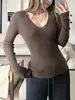 Suéter Ajustado Xizchic de Manga Larga Tejido para Mujer Cuello en V Color Sólido Camisa Base Top Nuevo Estilo Otoño/Invierno 2026