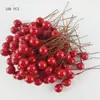 100 bayas de simulación, accesorios para caja de dulces fruta roja pequeña Cereza fruta roja pequeña Fruta de peonía Accesorios navideños