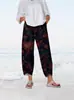 2026 Novo Modelo Temu Amazon Site Independente Transfronteiriço Estampa Digital 3D Calça Cropped Casual para Mulheres Elasticidade nas Quatro Direções Verão