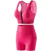 Conjunto de Sutiã Esportivo com Zíper Frontal Transfronteiriço Feminino Vazado Respirável Corrida Fitness Shorts Levanta Bumbum Conjunto de Sutiã Esportivo