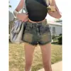Shorts Jeans Retro Desgastado Rasgado Feminino Verão Cintura Alta Justo Reta Hot Pants para Meninas Quentes Moda Linha A Envolto no Quadril Hot Pants