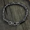 Pulseira de Prata Esterlina s925 Estilo Coreano Pulseira Mantra de Seis Caracteres Moda Masculina e Tendência Generosa Corrente de Bambu