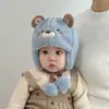 Gorro de Bebé Otoño Invierno Gorro de Felpa para Niños Niñas Lindo Dibujo Animado Gorro con Protección para Orejas Protección contra el Frío Cálido Engrosado Gorro de Poner