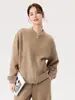 Cardigan Feminino Outono e Inverno Novo Lã Gola Alta Rachado Casual Solto e Confortável Normcore Gola Redonda Cardigan