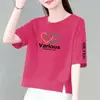 E-commerce Transfronteiriço Comércio Exterior Mãe Camiseta de Manga Curta Feminina Solta Emagrecedora Gola Redonda Versátil Fashionável Estampada Irregular Top