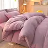 Juego de Cuatro Piezas de Color Liso de Terciopelo de Leche Invierno Engrosado Coral Terciopelo Sábana Funda Nórdica Ropa de Cama Terciopelo de Doble Cara