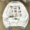 Moletom Spliced de Gola Polo com Estampa Criativa de Cachorro Graffiti Falso Duas Peças para Mulheres Outono e Inverno 2025 Slim Casual Top