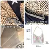 Bolso Tote de Nylon con Pliegues y Estampado de Estrellas, Gran Capacidad, Moderno, Versátil, con Cordón, para Primavera/Verano