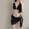 Bikini de Cuello Colgante Estéreo Flor Negra Encaje de Envoltura con Cordones Triángulo Chica Picante Traje de Baño Dividido Estilo Puro Bikini de Vacaciones