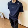 Camiseta Cool-Touch Sorona Azul Marino para Hombre, Verano Fitness Secado Rápido Manga Corta Parche de Retazos Desconstruidos Raglán Manga de Tres Cuartos