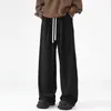 Calça de veludo cotelê reta casual combinável em estilo americano de PU para homens, primavera e outono, solta, moda, boca de sino, perna larga