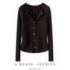 Cardigã de tricô 100% caxemira pura, corte slim, para mulheres, decote V, mangas compridas, casual, versátil, peça de outer wear de abotoar para outono/inverno