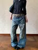 Calça Jeans Rasgada Falsa Lavada Desgastada Tridimensional Bigoduda Retro Americana Unissex Cleanfit Reta Street