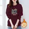 Sudadera sin capucha con estampado de letras retro americano para mujer, nuevo estilo otoño e invierno, forrada de polar, engrosada, versátil, top casual para estudiante, moderno