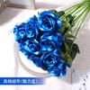 Buquê de flores de simulação azul, material de seda, flor falsa de plástico, decoração de sala de estar, decoração de mesa, casamento, arte de flores vermelhas