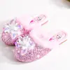 Pantuflas Peludas para Niñas, Pantuflas de Algodón de Dibujos Animados de Invierno para Niños, Zapatos de Princesa Elsa, Zapatos de Algodón Cálidos con Forro de Felpa Antideslizantes para el Hogar